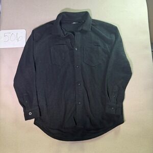NovaMen Fashion Nova Mens Medium Black Textured Ribbed Corduroy Button Down Top